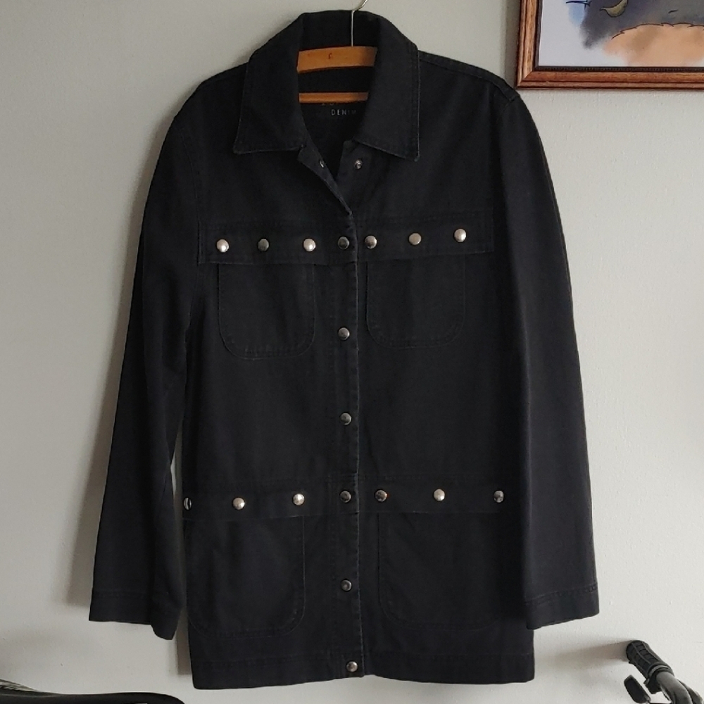 Black Simon Chang Denim Jacket with Silver Snap Buttons
